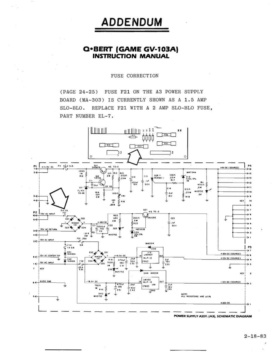 q-bert addendum fuse correction manual|gottlieb|games|.webp